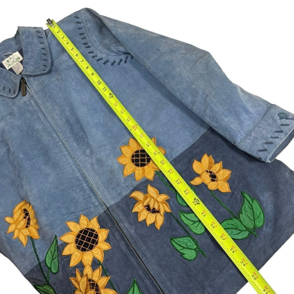 Quacker Factory blue suede Whipstitched Sunflower patchwork jacket - Picture 12 of 14